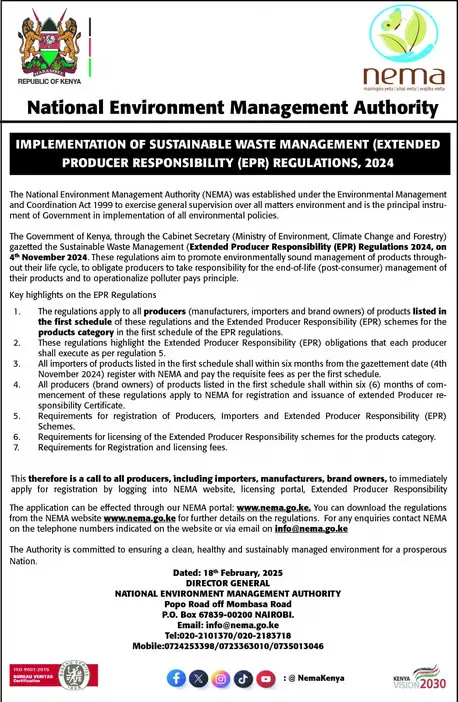 NEMA notice on producer registration related to EPR Regulations